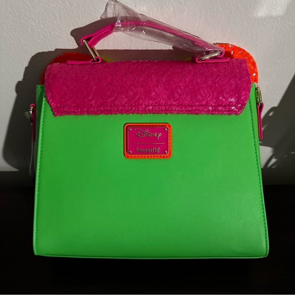Disney Minnie Mouse Multicolor Neon Sequin Loungefly Crossbody Handbag: NWT - Picture 3 of 15